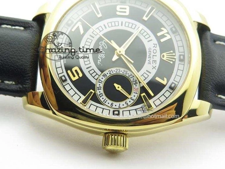 On Strap Black And Dial Numeral Date Leather A2824 Markers YG Cellini Brown Stick 0731